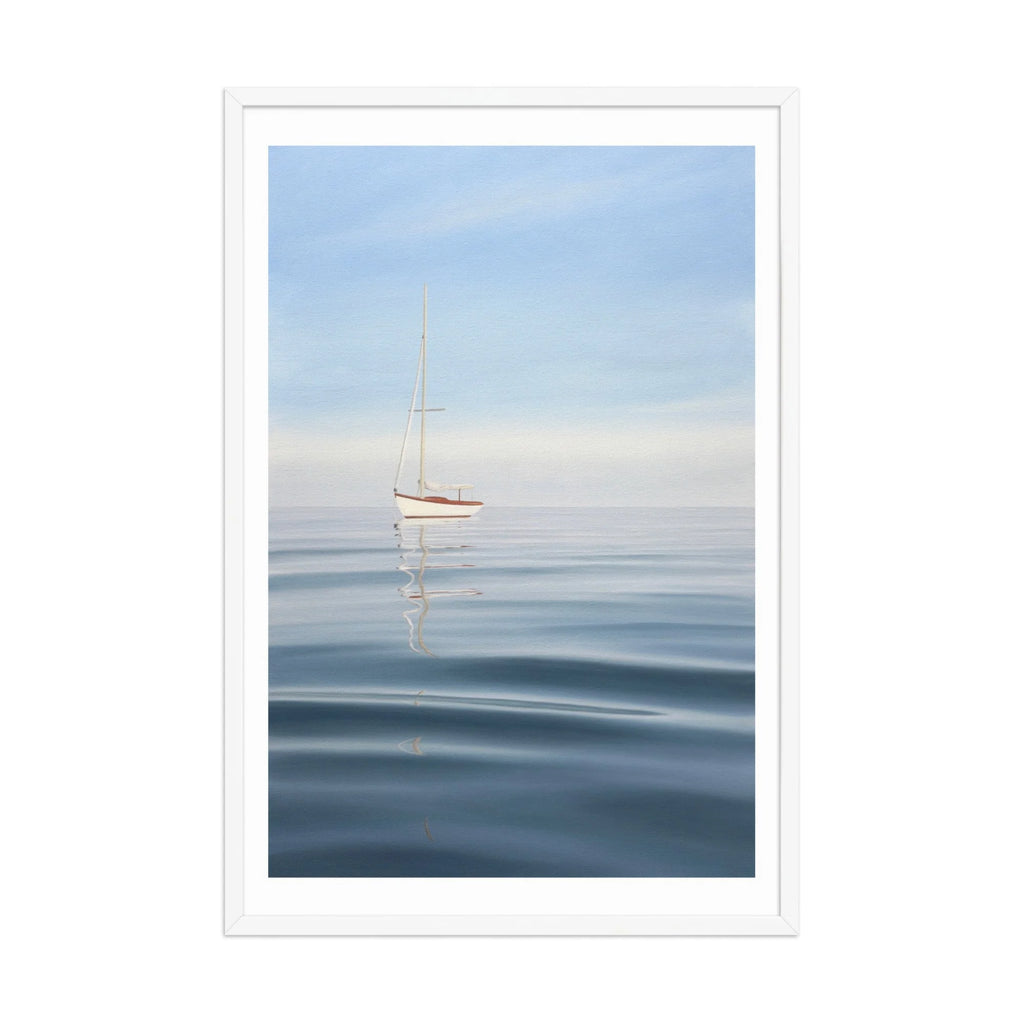 Anchored Sailboat Framed Paper Print
