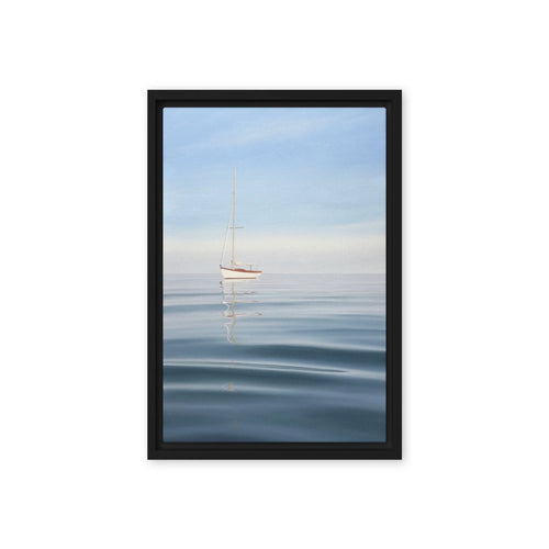 Anchored Sailboat Framed Canvas Print