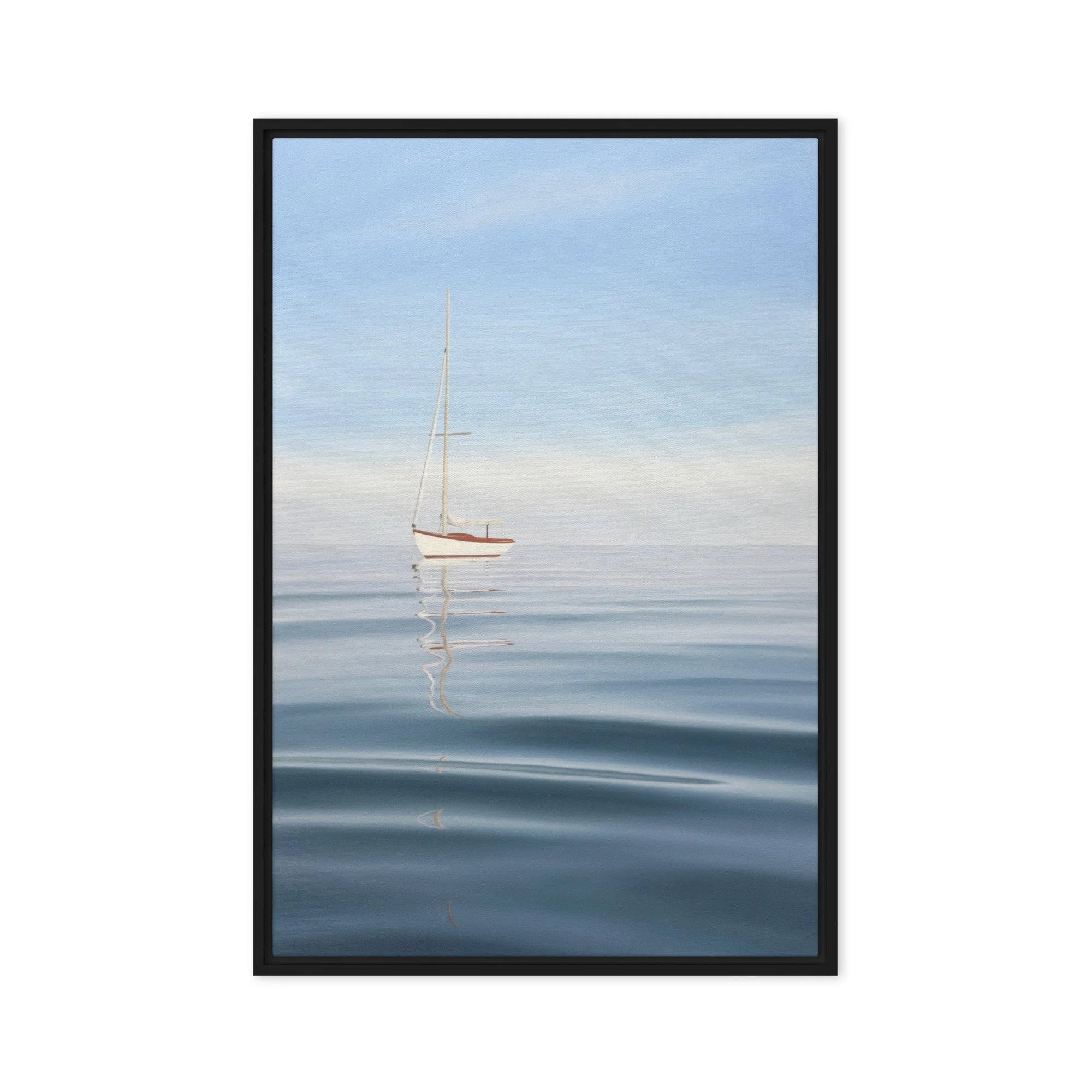 Anchored Sailboat Framed Canvas Print