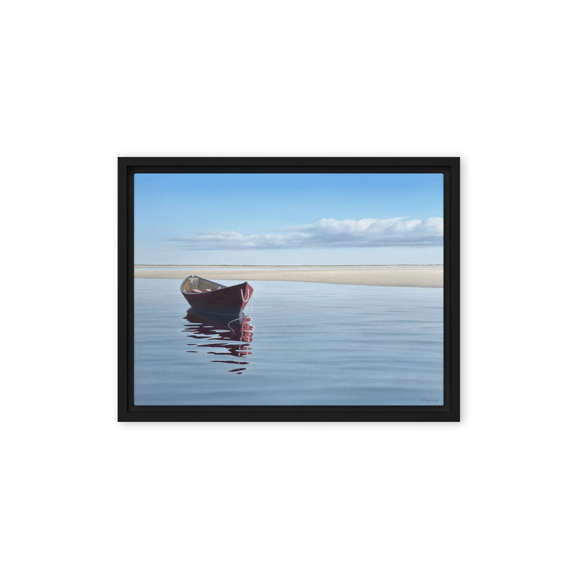 Dory In The Cove Framed Canvas Print