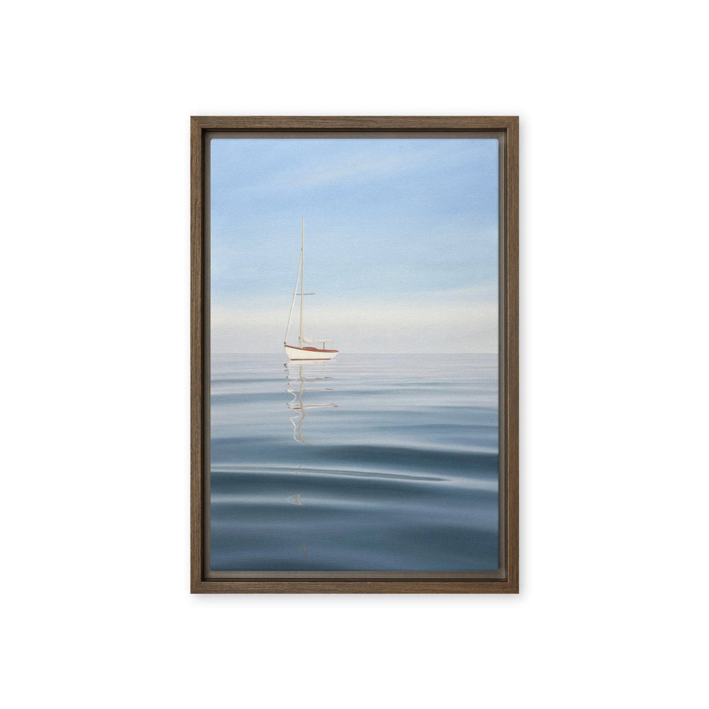 Anchored Sailboat Framed Canvas Print