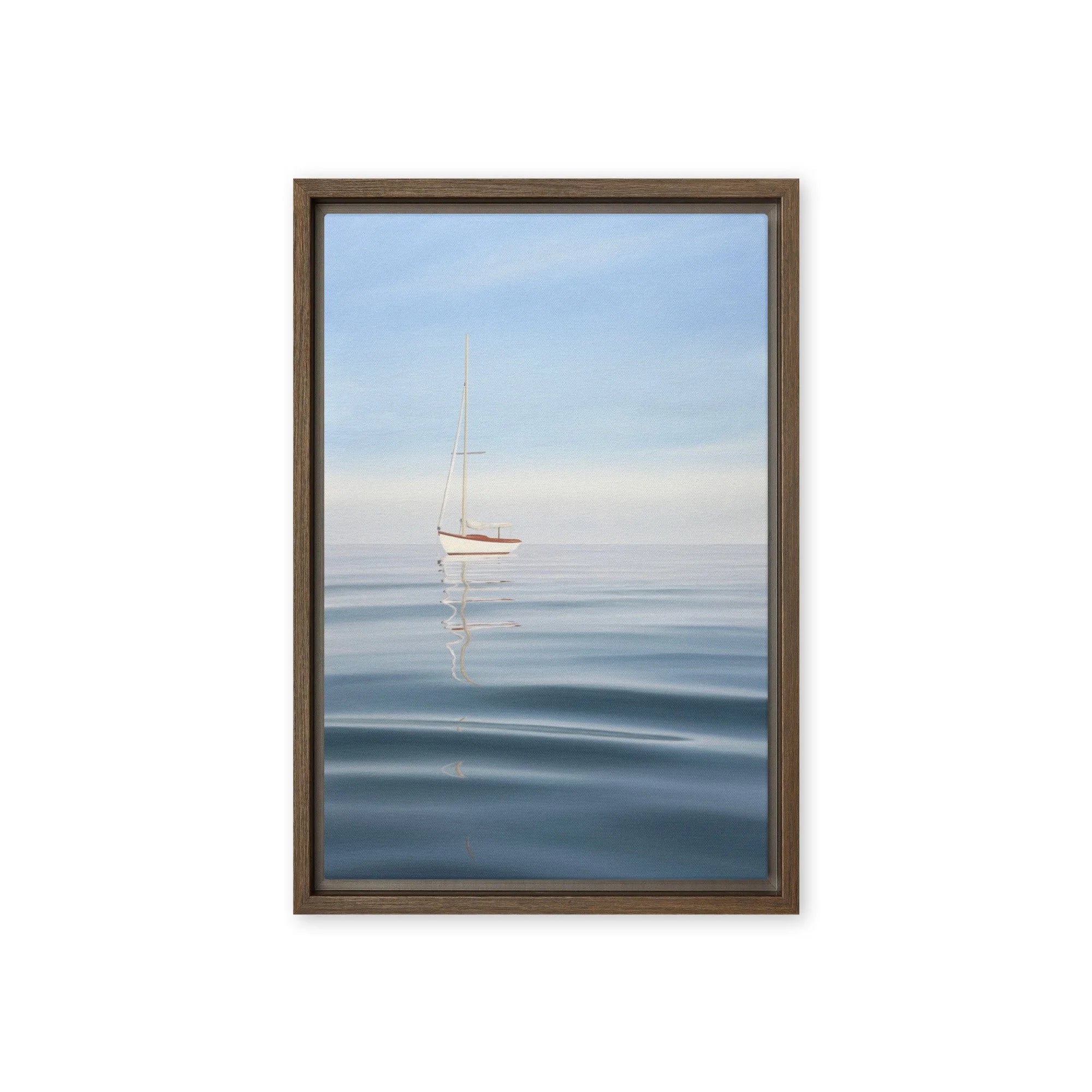 Anchored Sailboat Framed Canvas Print