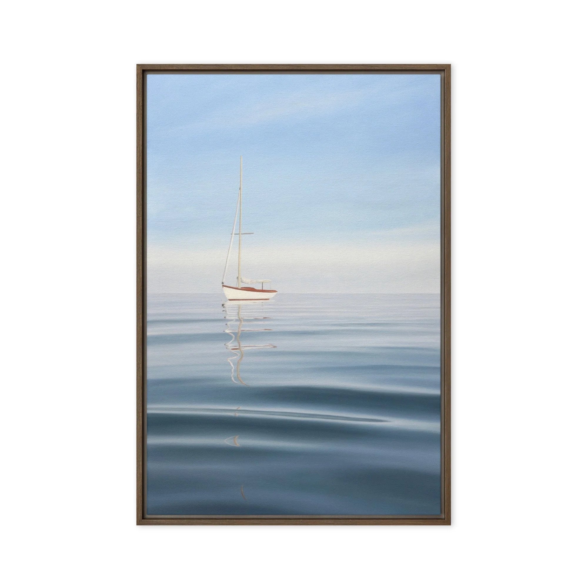 Anchored Sailboat Framed Canvas Print