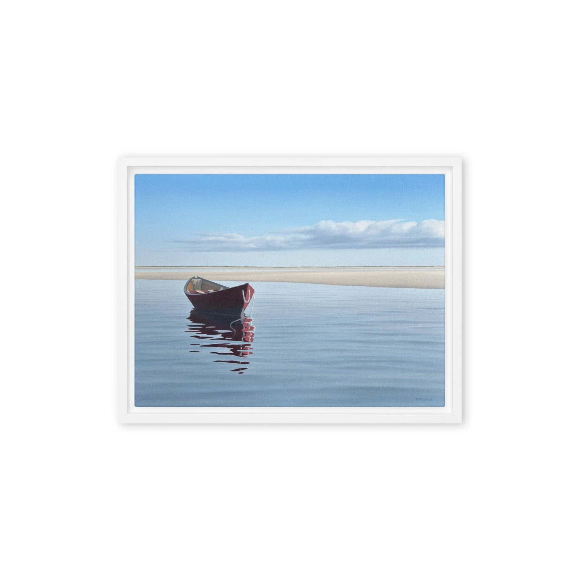 Dory In The Cove Framed Canvas Print