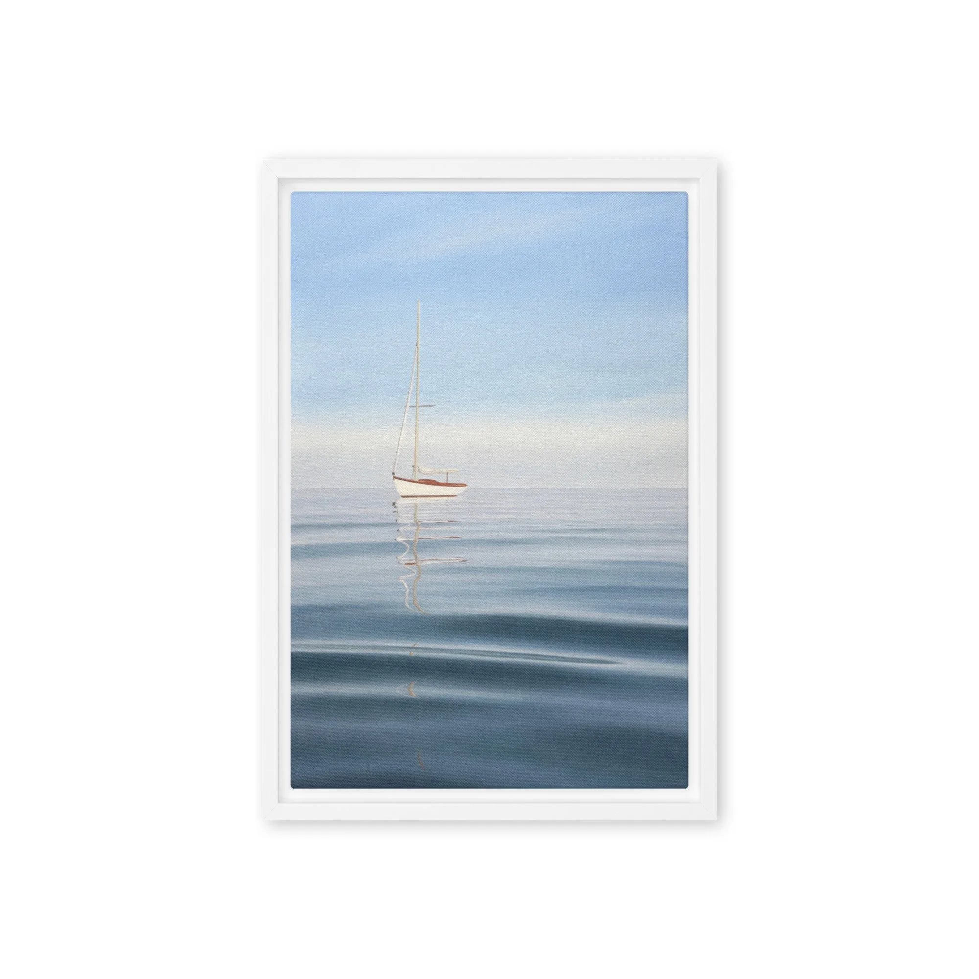 Anchored Sailboat Framed Canvas Print
