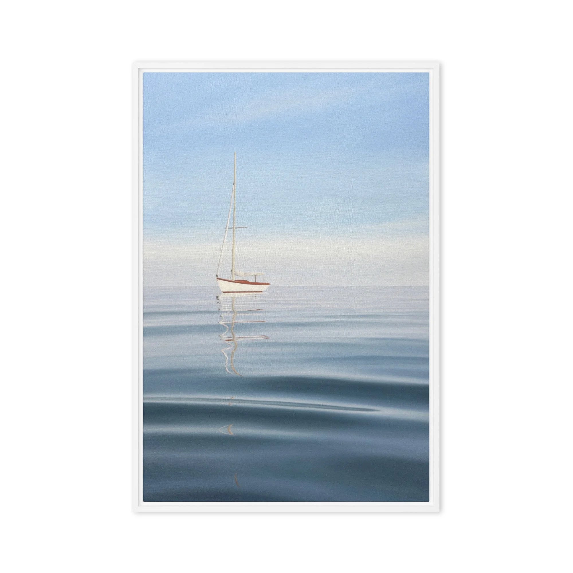 Anchored Sailboat Framed Canvas Print