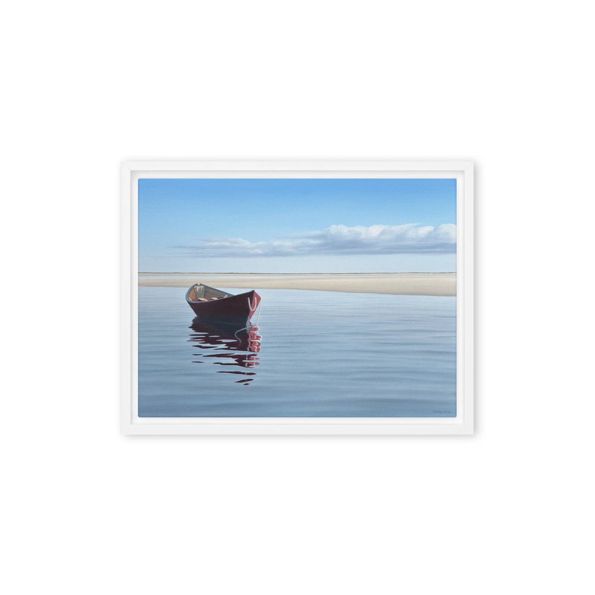 Dory In The Cove Framed Canvas Print